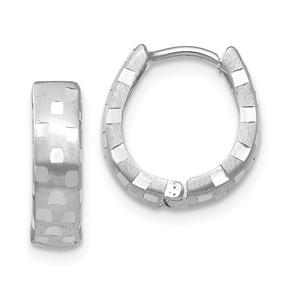 14k White Gold Diamond Cut 4 mm Patterned Hinged Hoop Earrings 14k White Gold Diamond Cut 4 mm Patterned Hinged Hoop Earrings